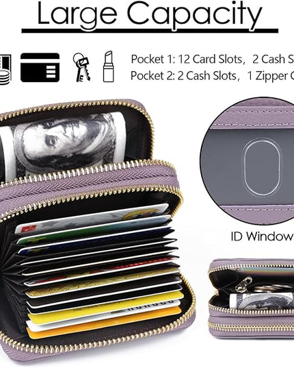 imeetu RFID Credit Card Holder, Small Leather Zipper Card Case Wallet for Women