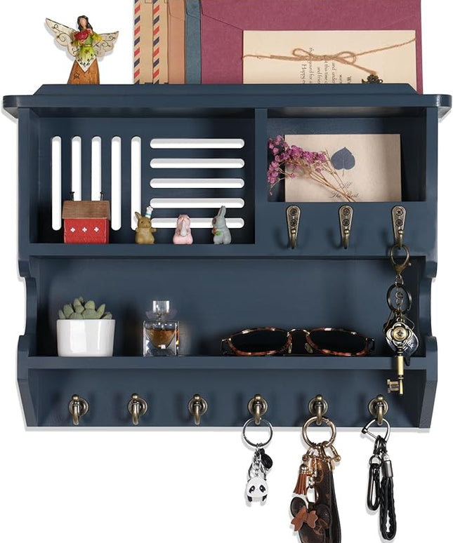 Mutsault Key Holder for Wall, Mail and Key Holder for Home Decor, Key and Mail Holder for Wall with Key Hooks, Gray