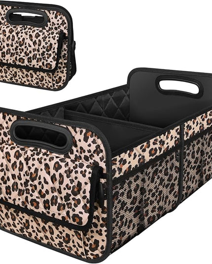 Deosk Car Trunk Organzier for suv,Car Organziers and Storage with 6 Big Pocket for Women/Men 50L Waterproof Polyester Trunk Organzier for Minivan/Truck(Medium,Leopard print)