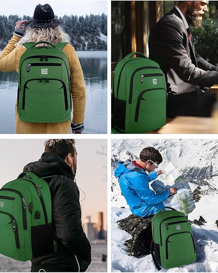 Laptop Backpack,Business Travel Anti Theft Slim Durable Laptops Backpack with USB Charging Port,Water Resistant College Computer Bag for Women & Men Fits 15.6 Inch Laptop and Notebook-Green