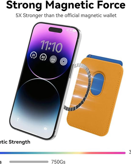 Magnetic Mag-safe Wallet Cell Phone Card Holder for iPhone 15 Series, Stronger Magnetic RFID Leather Phone Wallet Stick on Series of iPhone 17/16/15/14/13/12 Pro/Promax, Yellow