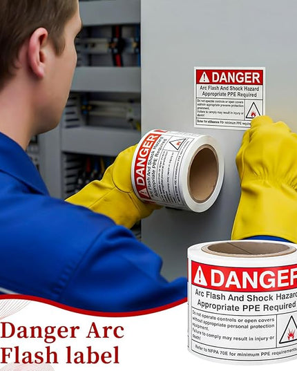 100 PCS DANGER Arc Flash and Shock Hazard Label - 3.5 x 5 Black & Red Electrical Safety Warning Decal High Performance Polyester Safety Sticker Signs for the Workplace