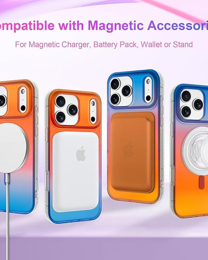 Aesthetic Case for iPhone 17 Pro Max Case for Women Girls [Compatible with Magsafe] Cute Girly Trendy Glitter Sparkly Rainbow Magnetic Protective Phone Cover, Matte Iridescent Blue & Orange