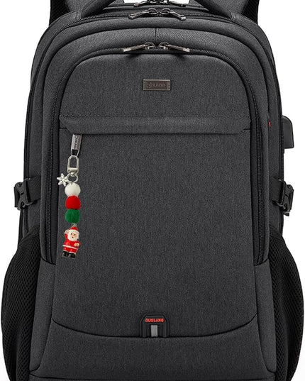 DUSLANG 17 Inch Laptop Backpack for Travel Water Resistant College Backpack for Men Women Laptop Bag with USB Charging Port Key Hanging Ornament Christmas Decorative,Black