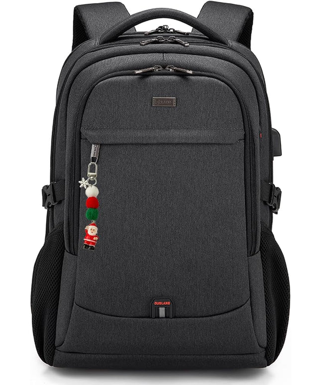 DUSLANG 17 Inch Laptop Backpack for Travel Water Resistant College Backpack for Men Women Laptop Bag with USB Charging Port Key Hanging Ornament Christmas Decorative,Black
