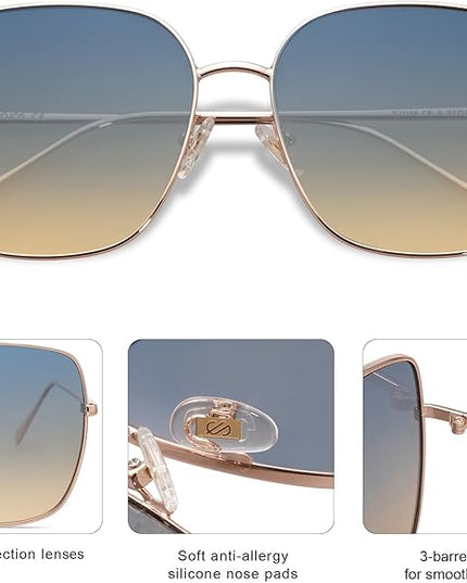 SOJOS Trendy Oversized Square Metal Frame Sunglasses for Women Men Retro Big Flat Lens UV Protection Sunglasses SJ1146