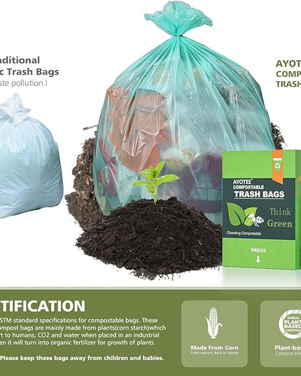 AYOTEE Compostable Trash Bags 13 Gallon Tall Kitchen, 45 Count Biodegradable Trash Bags 13 Gallon Garbage Bag, Large Compost Bag for Kitchen Bathroom Home Office