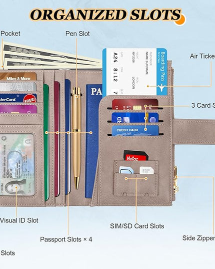 HUANLANG Passport Holder with Airtag for Women/Men, Airtag Passport Wallet for Travel Leather Passport Holder RFID Blocking,Travel Passport Walelt with Credit Card Holder