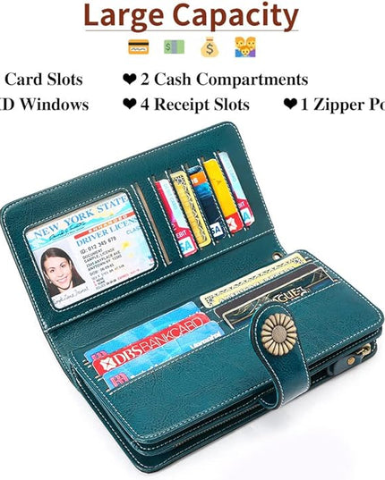 SENDEFN Wallets for Women Leather Credit Card Holder with RFID Blocking Large Capacity Wristlet | with RFID Blocking, Large Capacity, Wristlet, with RFID Blocking, Large Capacity, Wristlet
