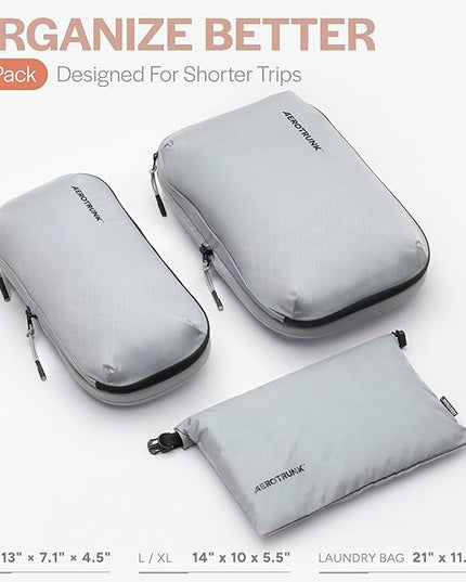 Aerotrunk Ultralight Compression Packing Cubes - Lightweight Travel Organizers for Suitcases and Luggage (3-Pack, Light Grey)