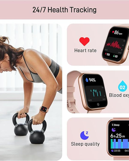 Tensky Smart Watch for Women Android & iPhone, Alexa Built-in, 1.8" Touch Screen Fitness Tracker with Answer/Make Calls, 3ATM Waterproof Heart Rate/Sleep/SpO2 Monitor, Pedometer, 100+ Sport Modes