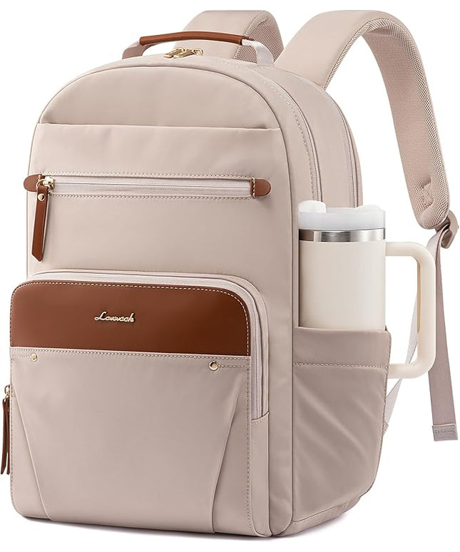 LOVEVOOK Laptop Backpack for Women, 17.3" Work Backpack Purse, Travel Personal Item Bag, Carry On Business Computer Bag, Casual Daypack for Office, School, or Gift, Apricot Brown