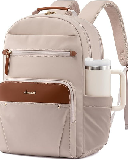 LOVEVOOK Laptop Backpack for Women, 15.6" Work Backpack Purse, Travel Personal Item Bag, Carry On Business Computer Bag, Casual Daypack for Office, School, or Gift, Apricot Brown
