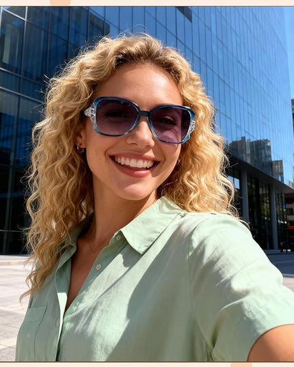 DragonflyDreams 4 Pcs Women Large Sunglasses, UV 400 Glasses Oversized Classic Trend Ladies Sunglasses Sparkling Large Frame