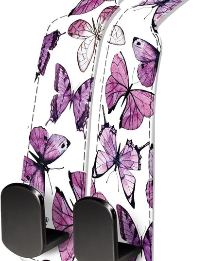Car Seat Headrest Hook, Universal Leather Cute Hanger Holder Hook, Storage Organizer Interior Accessories for Purse Bags Handbag Luxury Purple Butterfly