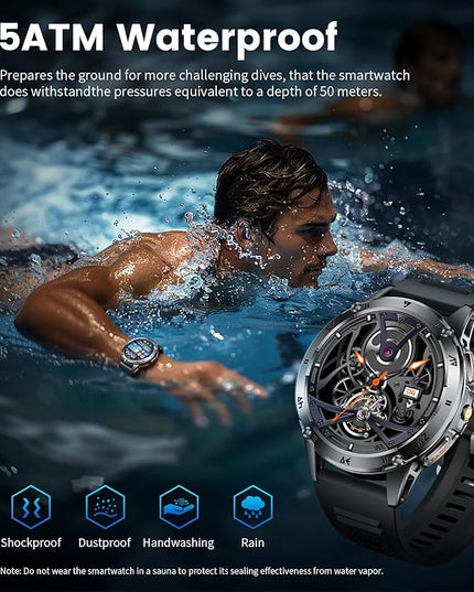LIGE Military Smart Watch for Men iPhone Android 1.43" HD Amoled Rugged 120+ Sport Modes IP68 Waterproof Answer/Make Call Fitness Running Heart Rate Blood Pressure Health Mens Smartwatch EF6-E