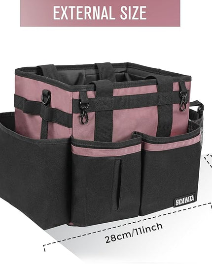Compact Wearable Cleaning Caddy, Small Cleaning Caddy Supplies Organizer with Handle & Shoulder Straps for Housekeepers, Under Sink & Car Cleaning Tool Organizers Bag (LotusPink)
