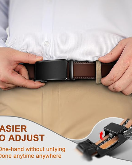 KEMISANT Men Belt 2 Pack, Leather Ratchet Belt Easy Click Slide For Men 1 3/8",Cut for Fit