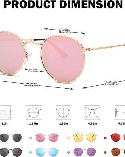 Pro Acme Small Round Metal Polarized Sunglasses for Women Retro Designer Style