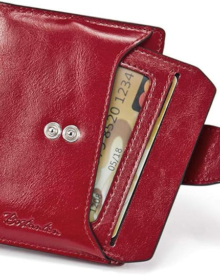 BOSTANTEN Women Leather Wallet RFID Blocking Small Bifold Zipper Pocket Wallet Card Case Purse with ID Window