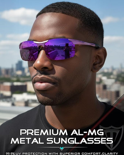 ATTCL Polarized Sunglasses Men Sports: UV Protection Anti Glare Wrap Around Lightweight Metal Driving Fishing Golf Running