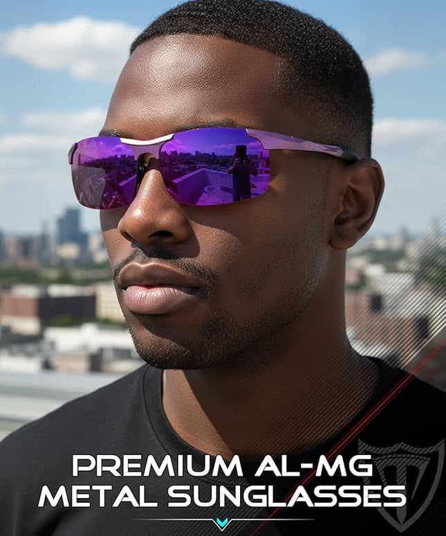 ATTCL Polarized Sunglasses Men Sports: UV Protection Anti Glare Wrap Around Lightweight Metal Driving Fishing Golf Running