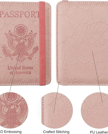WALNEW Passport Holder for Travel, RFID Passport Cover Wallet for Women Men, PU Leather Passport Book Card Holder Case with Pen (Upgraded, Upgraded-B-Pink)