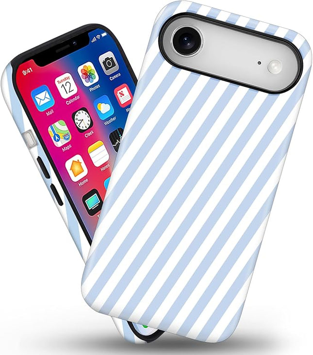 Magnetic for iPhone 17 Air Case Cute Diagonal Stripes Phone Case, Shockproof Slim TPU and Hard PC Protective Phone Cover Compatible with MagSafe Designed for Women Girls,Blue