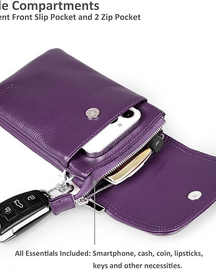 befen Genuine Leather Small Crossbody Bags for Women Cell Phone Bag Cross Body Purses,Silver Zipper