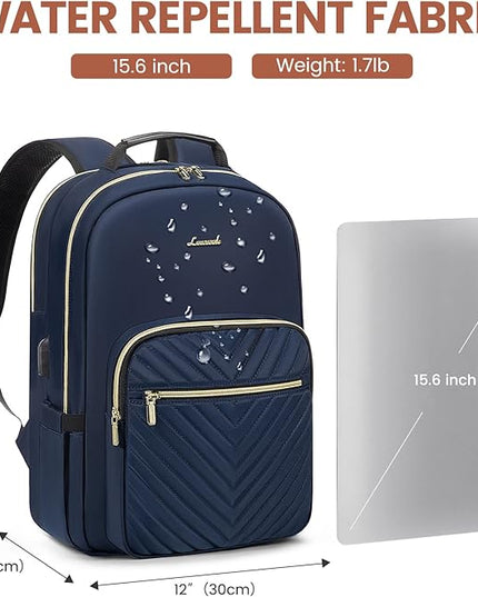 LOVEVOOK Laptop Backpack for Women 15.6 inch,Cute Womens Travel Backpack Purse,Professional Laptop Computer Bag,Waterproof Work Business College Teacher Bags Carry on Backpack with USB Port,Navy Blue