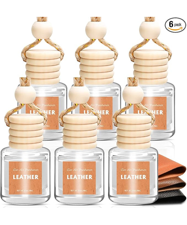 AROIC Hanging Car Air Freshener - 6 Pack Luxury Leather Scent Air Freshener Set, Long-Lasting Natural Essential Oil Fragrance Diffuser Eliminates Odors,Ideal Business Gift for Car Accessories Unisex