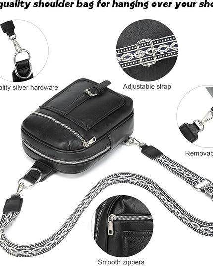 Sling Bag Crossbody Backpack - 2 in 1 Leather Cross Body Bag Fanny Pack with 2 Removable Straps