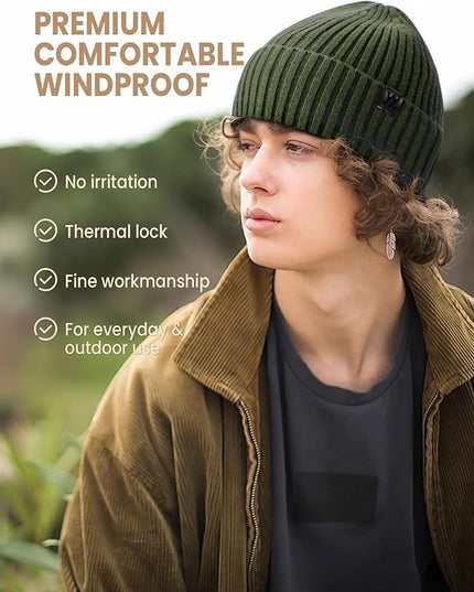 Winter Beanie Hat for Men & Women, Fleece Lined Thermal Knit Hat Ski Beanie Skull Cap Cuffed Cap for Cold Weather