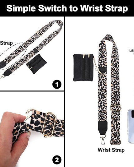 XANGNIER Clip and Go Strap for Phone with Wallet Crossbody,Phone Strap with Zippered Wallet, Adjustable Anti Theft Cellphone Lanyard for Women, Cellphone Chain Accessories,Leopard