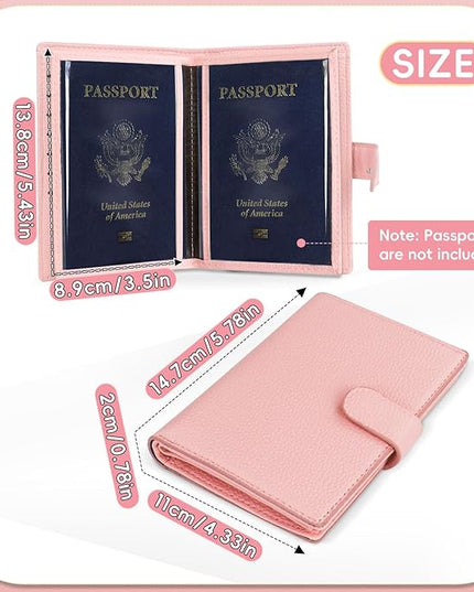 FuninCrea Family Passport Holder for 4 with 22 Card Slots, Faux Leather Passport Holder for Travel Multifunctional Portable Travel Wallet Womens (Pink)