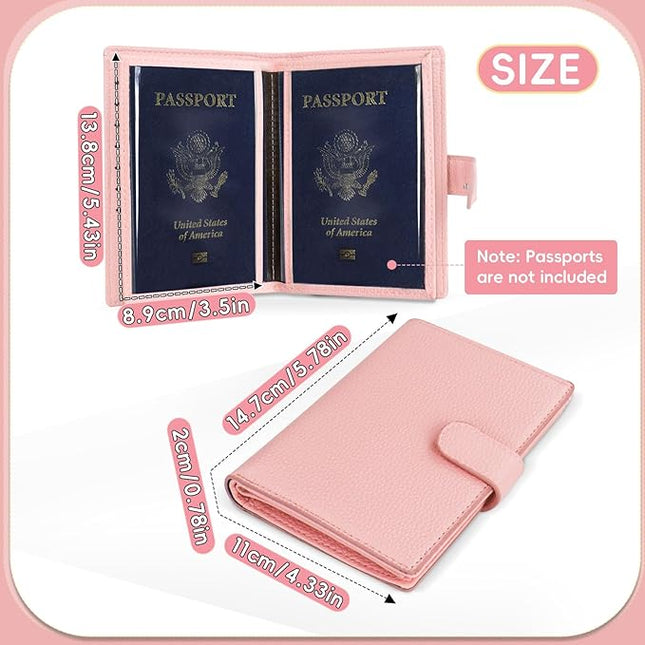 FuninCrea Family Passport Holder for 4 with 22 Card Slots, Faux Leather Passport Holder for Travel Multifunctional Portable Travel Wallet Womens (Pink)