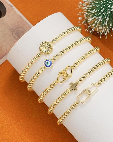 Gold Bracelets for Women 14K Gold Beaded Bracelets Stackable Bracelets for Women Gold Charm Bracelet Non Tarnish Gold Jewelry for Women Trendy