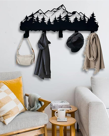 ZORISE Metal Mountain Coat Hooks and Key Holder, Mountain Design Wall Art Decor, Clothes Hat Rack, and Backpack Hanger, Storage Decor for Living Room, Hallway, Office, Kitchen, Entryway, and Bedroom