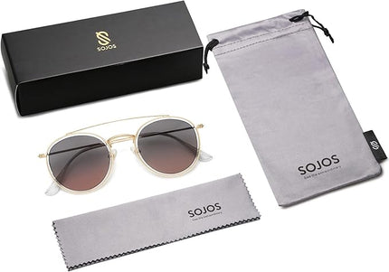 SOJOS Retro Vintage Round Polarized Sunglasses for Women Men Small Double Bridge Circle Sunnies SJ1104