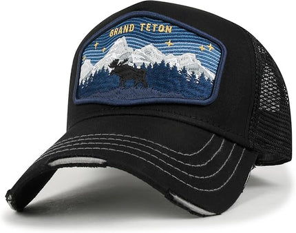 ililily Premium Howels Embroidery Vintage Baseball Cap Distressed Trucker Hat