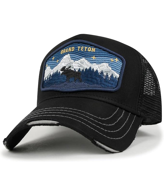 ililily Premium Howels Embroidery Vintage Baseball Cap Distressed Trucker Hat