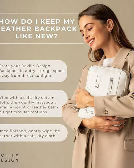Full Grain Leather Backpack – Water-Resistant, Padded Laptop Compartment, Adjustable Straps, 16L Capacity, Slim Design, Leather Backpack for Men and Women - Cloud White