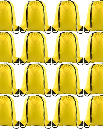 KUUQA 12 Pcs Drawstring Backpack Bags Bulk Yellow Drawstring Bag Foldable Gym Bag Sports Cinch Sack String Backpack Storage Bags for Women Men Shopping Gym Travel Sports