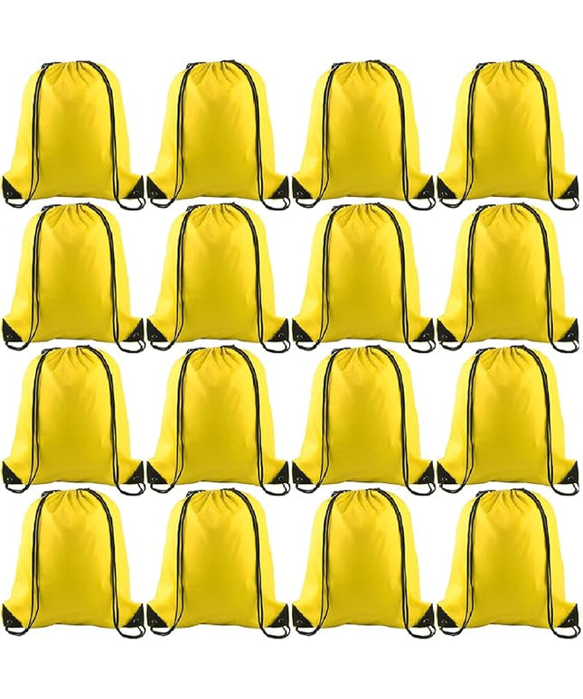 KUUQA 12 Pcs Drawstring Backpack Bags Bulk Yellow Drawstring Bag Foldable Gym Bag Sports Cinch Sack String Backpack Storage Bags for Women Men Shopping Gym Travel Sports