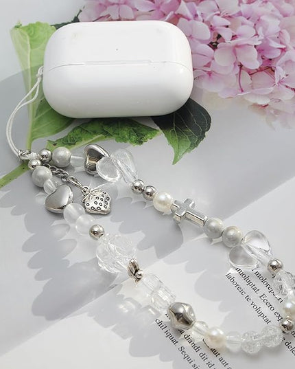 Beaded Camera Wrist Strap, Cute Phone Charms Strap, Pearl Bracelet Wrist Strap, Phone Keychain Decoration for Wallet