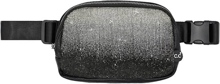 C.C Ombre Rhinestone Fanny Pack – Glitter Crossbody Waist Bag with Adjustable Strap, Multi Color (Ombre Rhinestone - black)