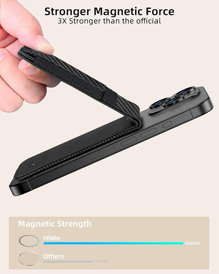 HiWe for MagSafe Wallet Stand with Find My, Anti-Lost Strongest Magnetic Wallet for iPhone 17/16/15/14/13/12 Series, 9 Cards Holder, Leather RFID, Carbon Fiber Black