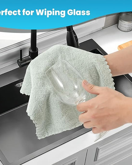 12 Pack Cleaning Cloth,Ultra Soft Absorbent Quick Drying Microfiber Cleaning rags,No scratches,Reusable,Washable,Lint Free Cleaning Towels for Kitchen,Window,Glass,car,11.8"×11.8"(Light Green)