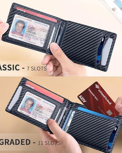 RUNBOX Slim Wallet for Men Genuine Leather RFID Blocking Bifold Minimalist Front Pocket Mens Wallet with Money Clip Thin Gift Box