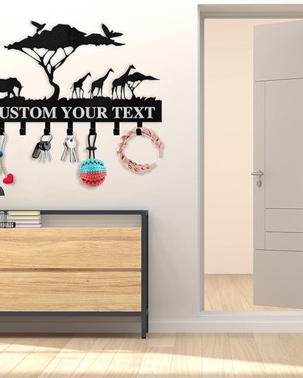 Dyoart Personalized Key Holder for Wall | Custom Name Metal Cabin Key Hooks | Coat Hook Key Rack Wall Mount | Metal Wall Key Holder | Animal Theme African Art Decor for Living Room Hallway Office